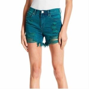 Blank NYC High Rise Denim Cutoff Shorts Turquoise